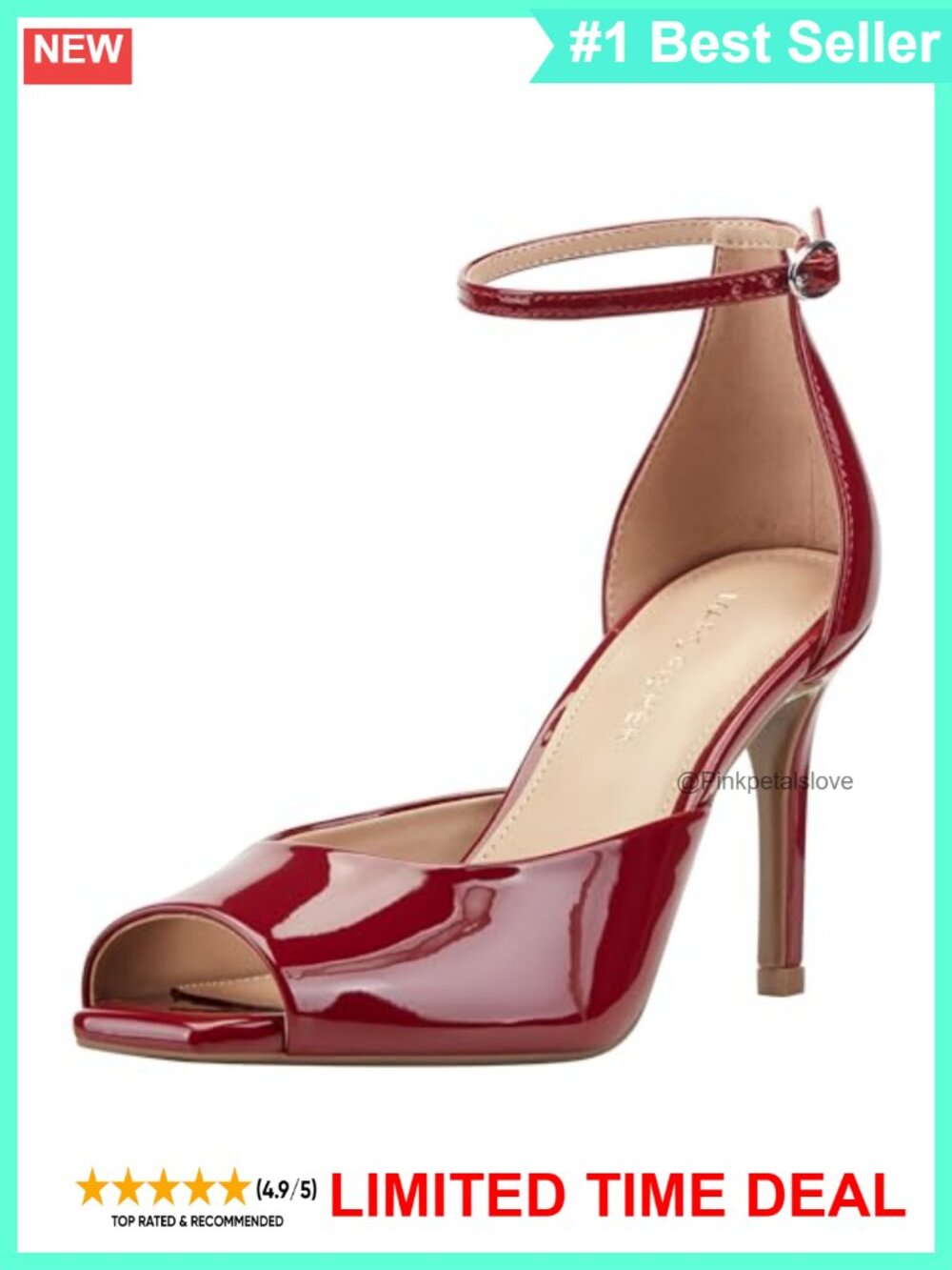 Faux Patent Leather Peep Toe Stiletto Pumps Adjustable Ankle Strap
